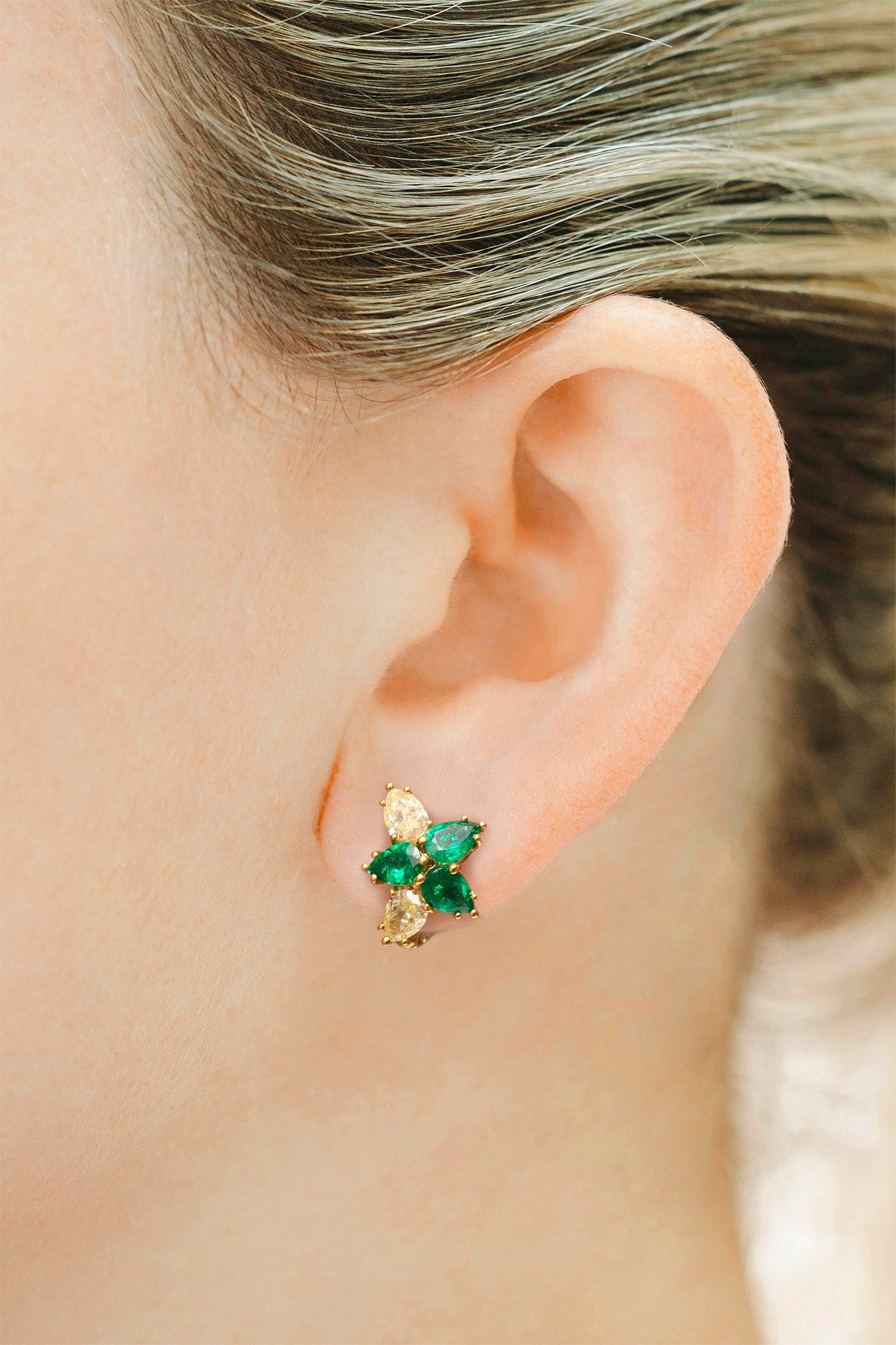 18K Yellow Gold Constellation Yellow Diamond & Emerald Earrings