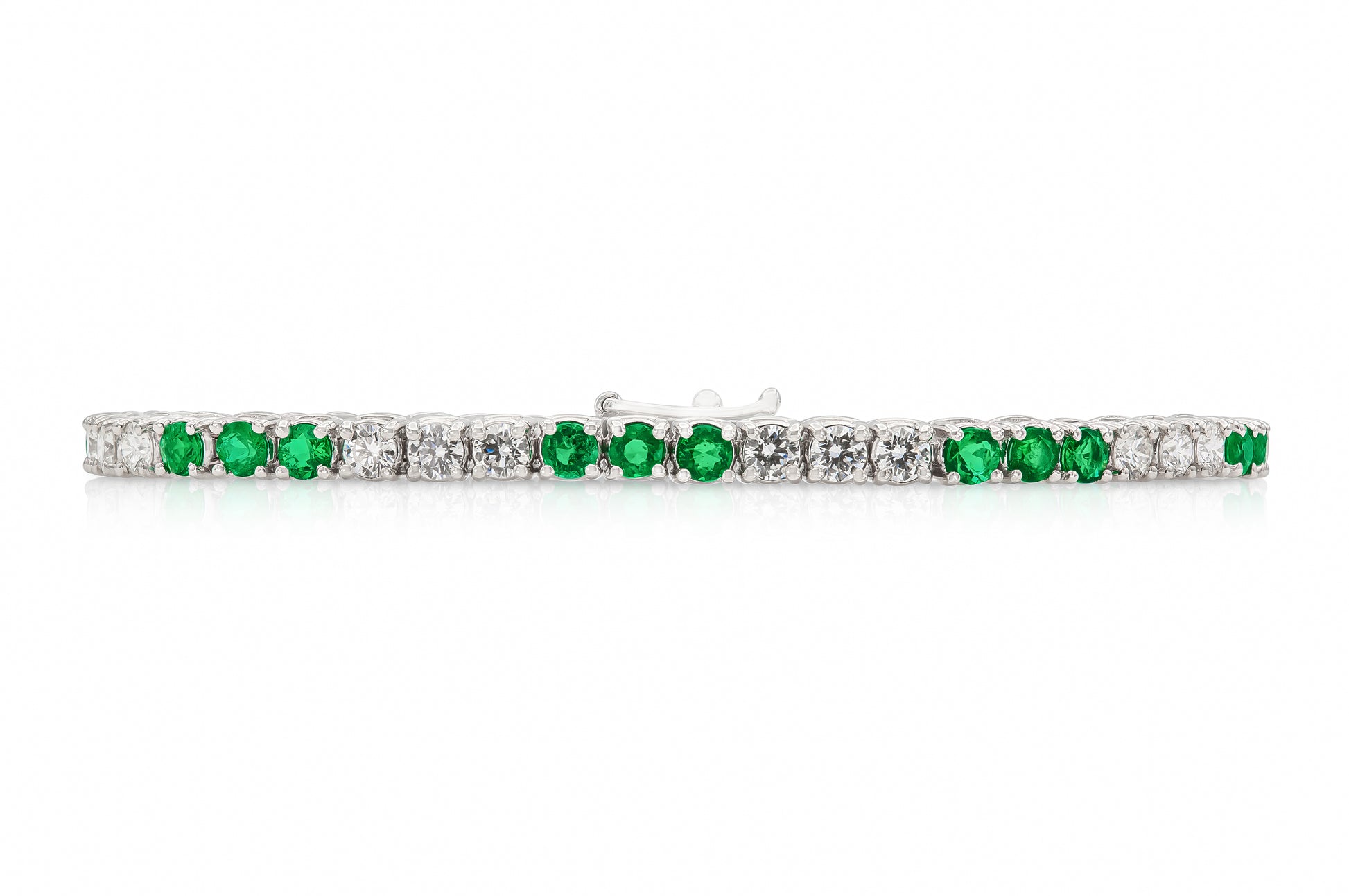 18K White Gold Tennis Bracelet With Diamonds and Emeralds