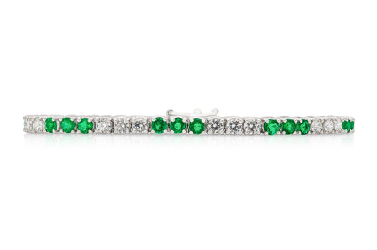 18K White Gold Tennis Bracelet With Diamonds and Emeralds