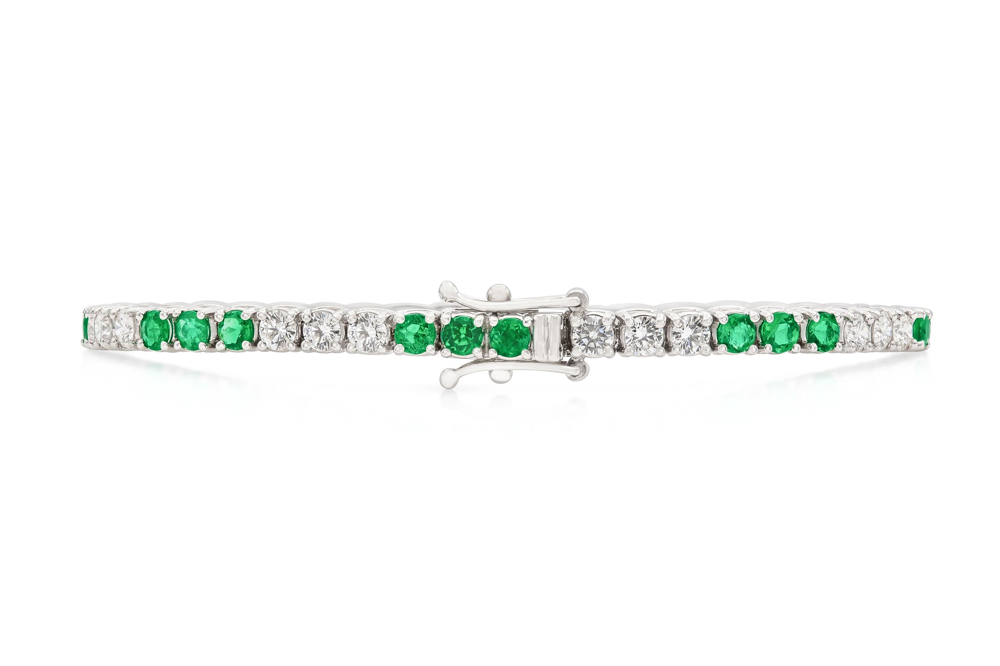 18K White Gold Tennis Bracelet With Diamonds and Emeralds