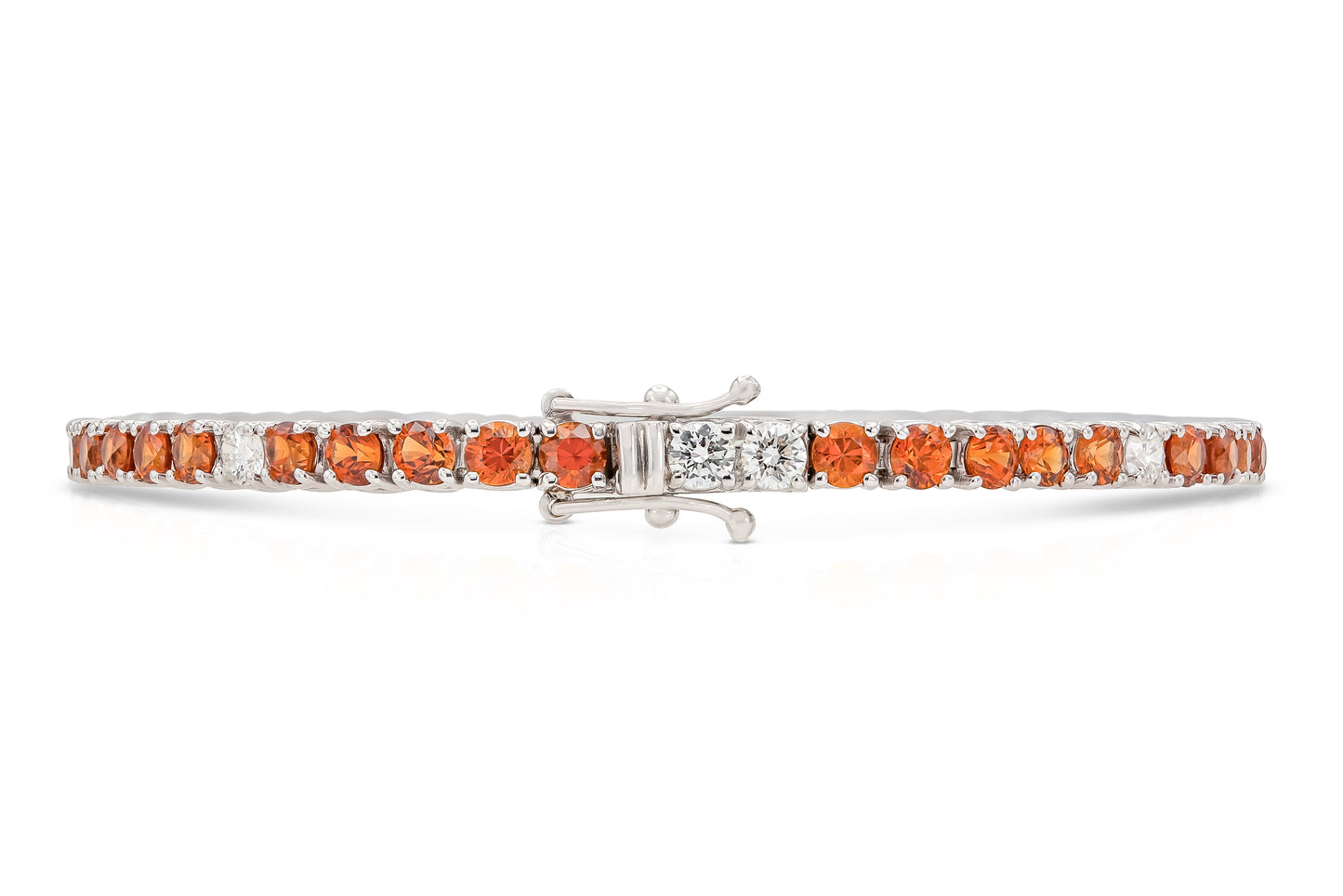 18K White Gold Diamonds & Orange Sapphires Tennis Bracelet