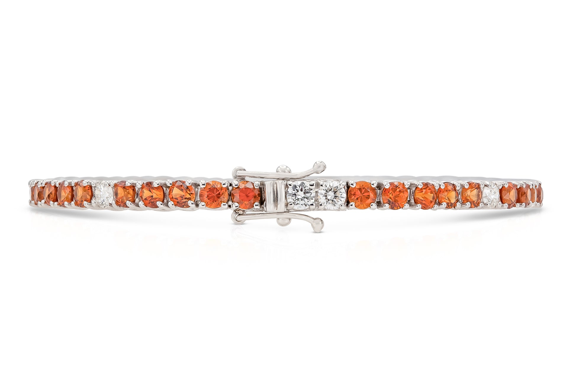 18K White Gold Diamonds & Orange Sapphires Tennis Bracelet