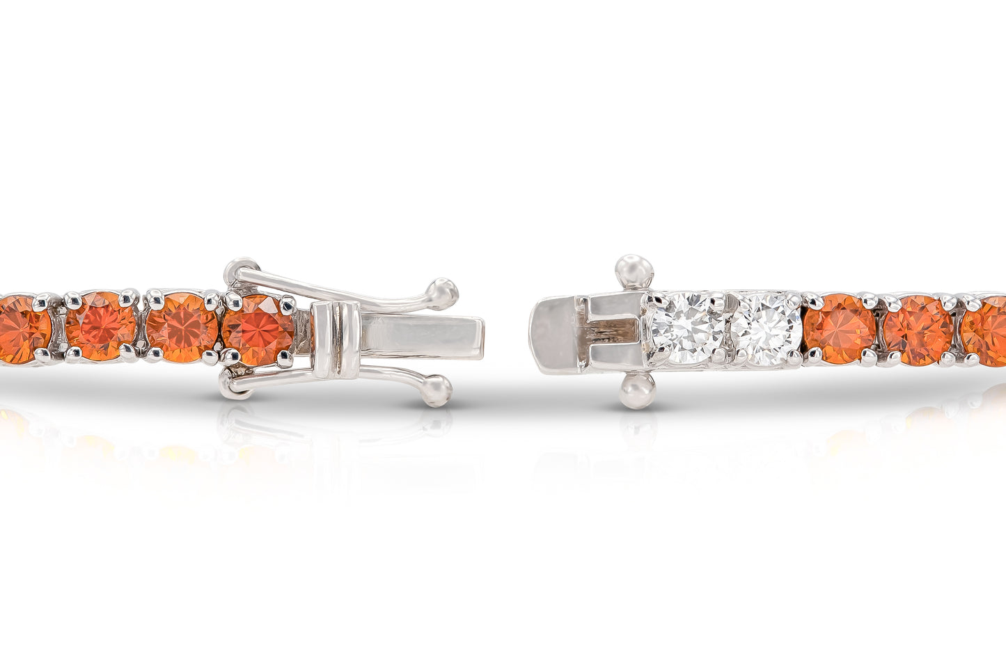18K White Gold Diamonds & Orange Sapphires Tennis Bracelet