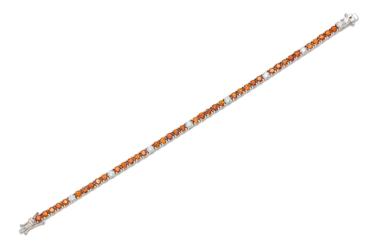 18K White Gold Diamonds & Orange Sapphires Tennis Bracelet