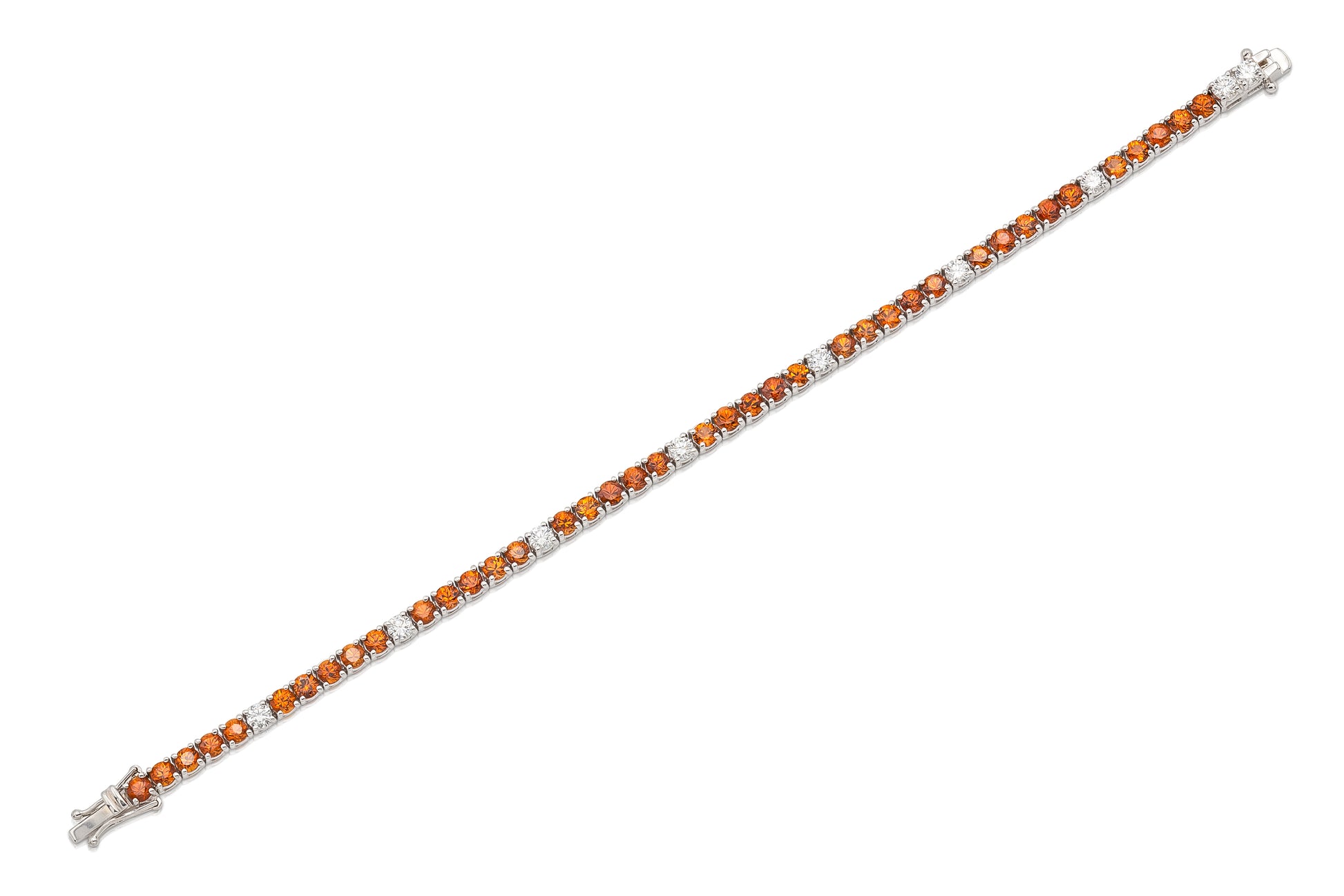 18K White Gold Diamonds & Orange Sapphires Tennis Bracelet
