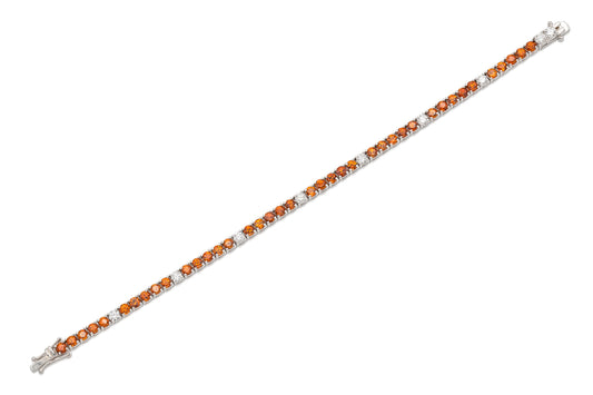 18K White Gold Diamonds & Orange Sapphires Tennis Bracelet