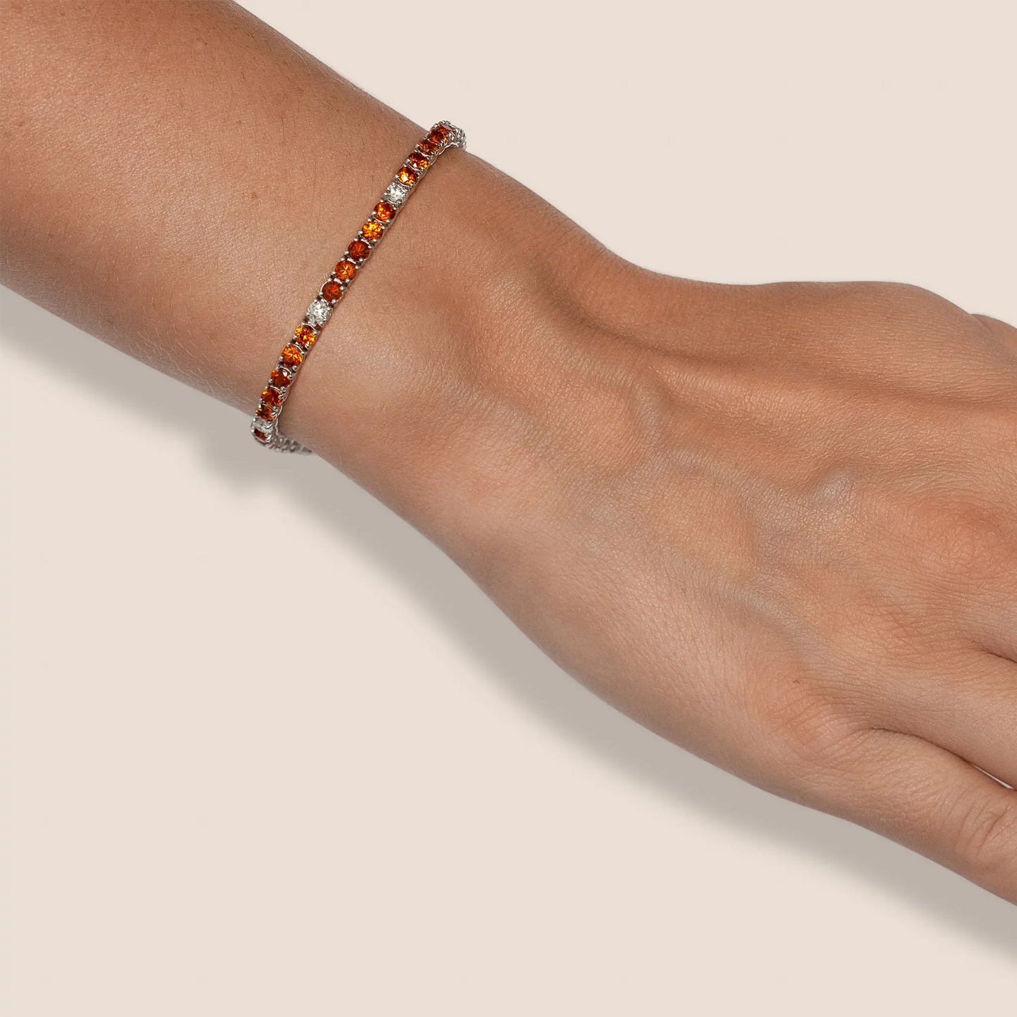 18K White Gold Diamond & Orange Sapphire Tennis Bracelet Tw. 9.05 carat