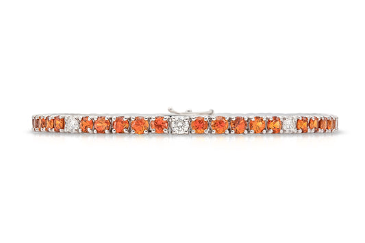 18K White Gold Diamonds & Orange Sapphires Tennis Bracelet