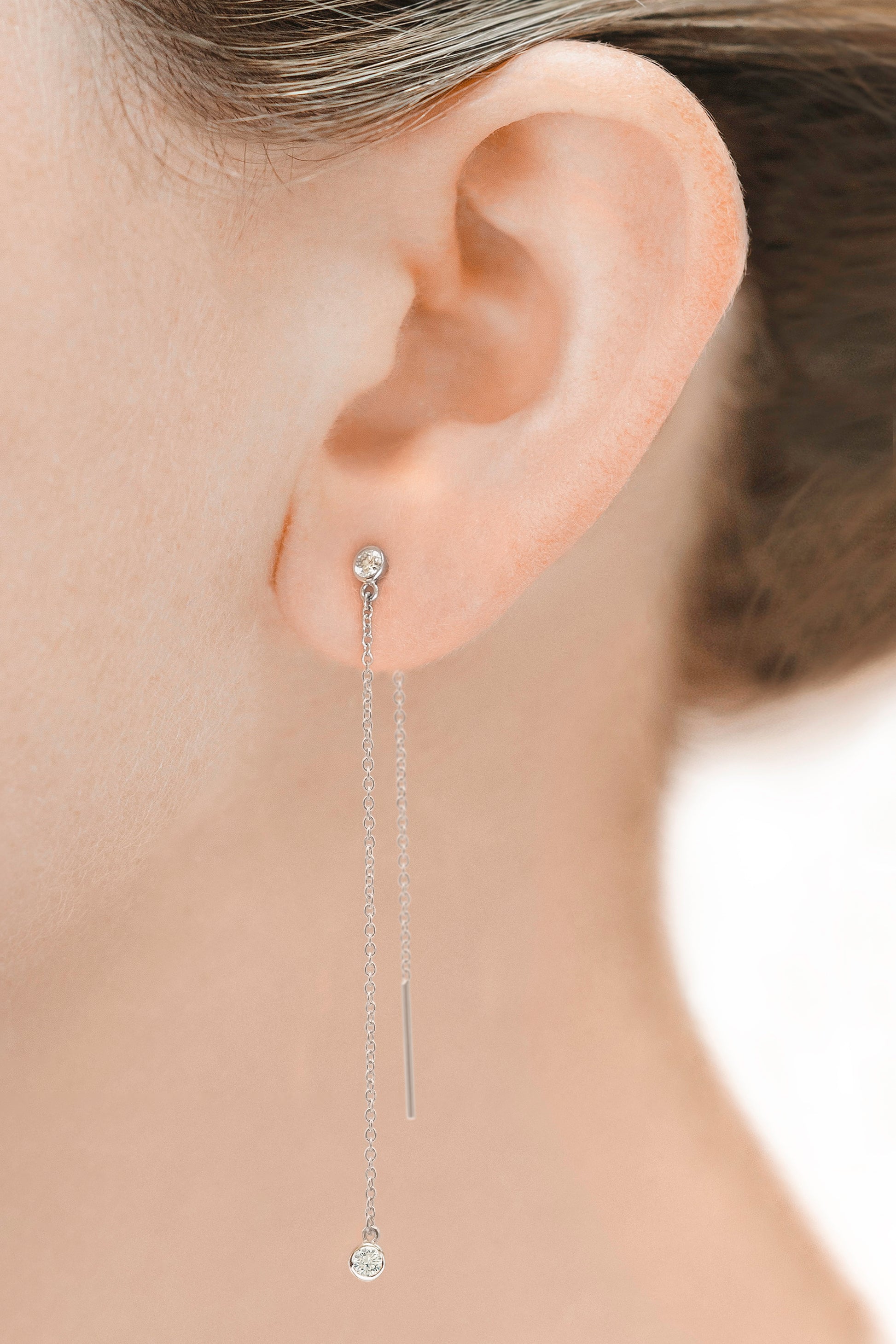 18K White Gold Thread Through Diamond Earrings