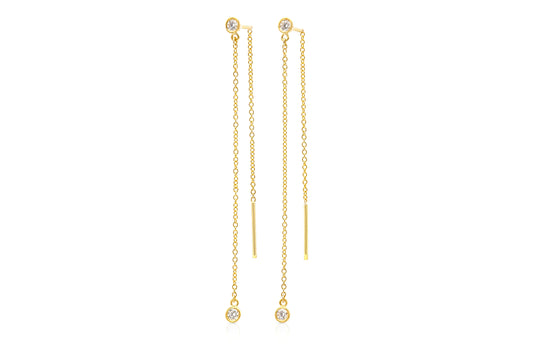 18K Yellow Gold Thread Through Diamond Earrings