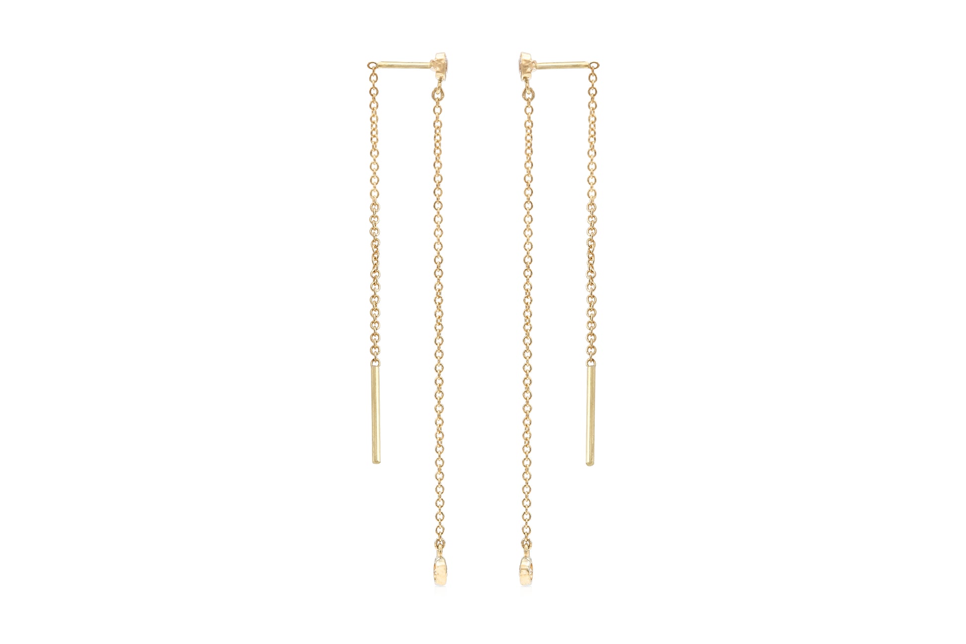 18K Yellow Gold Thread Through Diamond Earrings