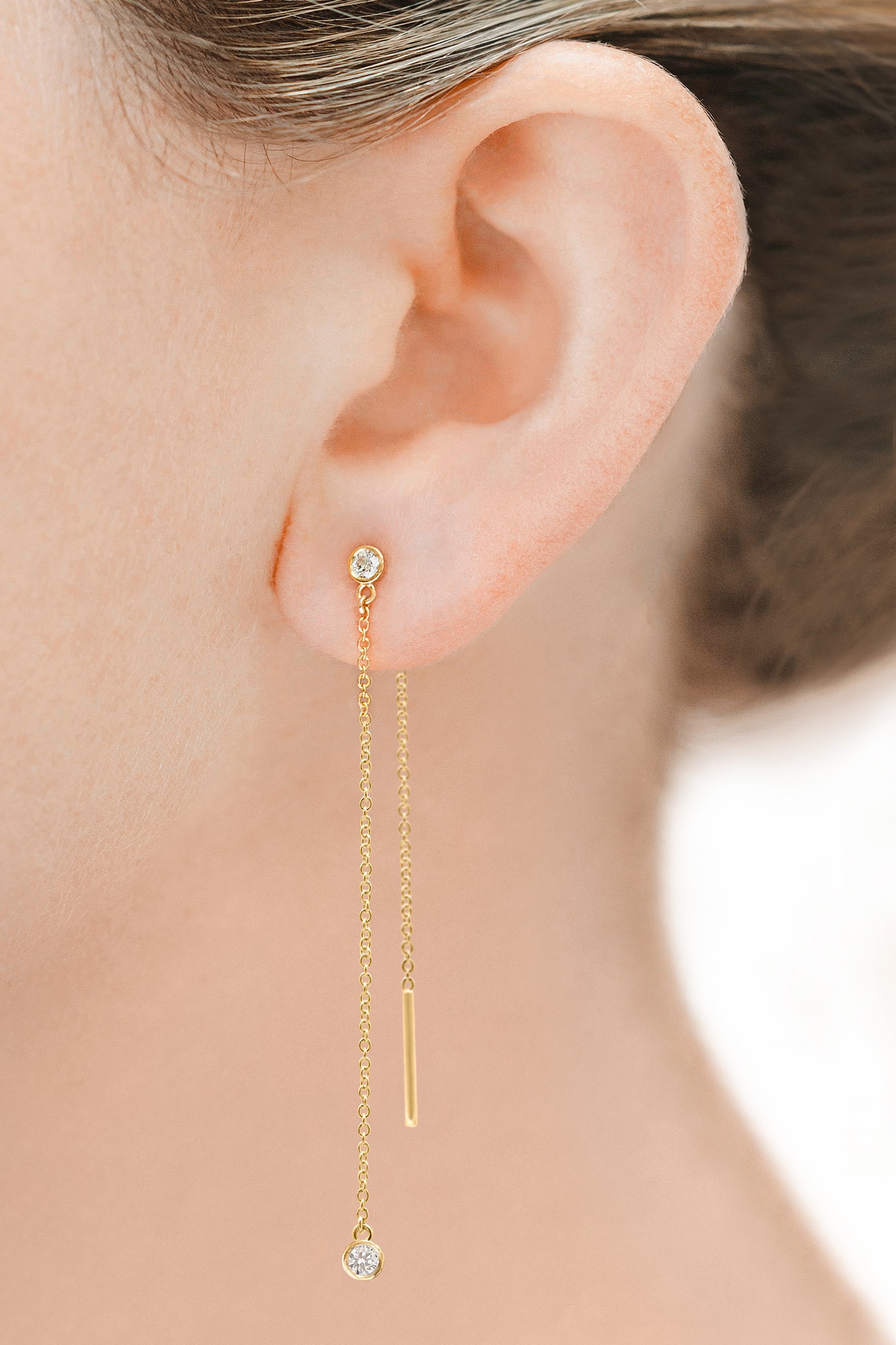 18K Yellow Gold Thread Through Diamond Earrings