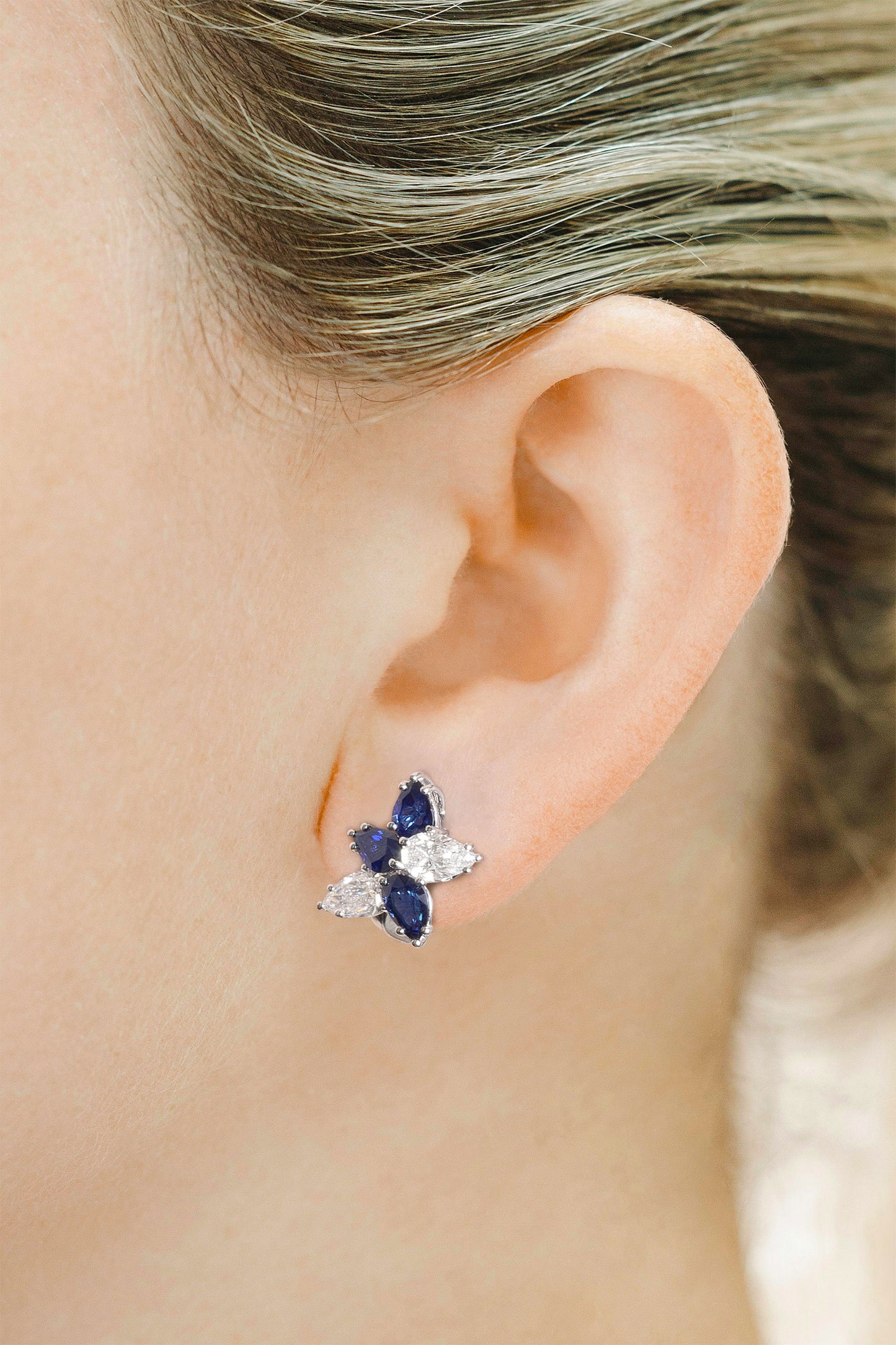 18K White Gold Diamond & Royal Blue Sapphire Constellation Earrings