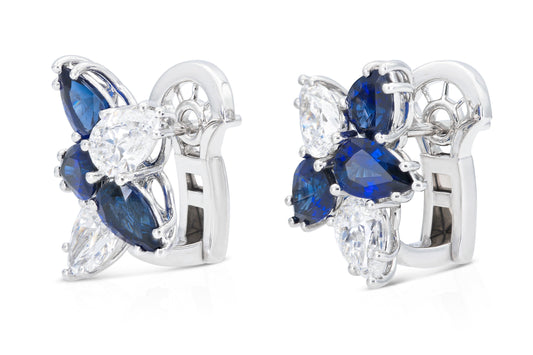 18K White Gold Diamond & Royal Blue Sapphire Constellation Earrings