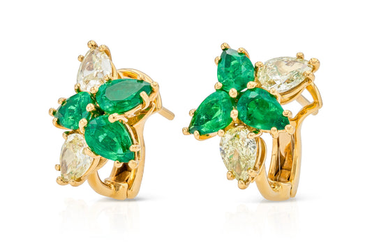 18K Yellow Gold Constellation Yellow Diamond & Emerald Earrings
