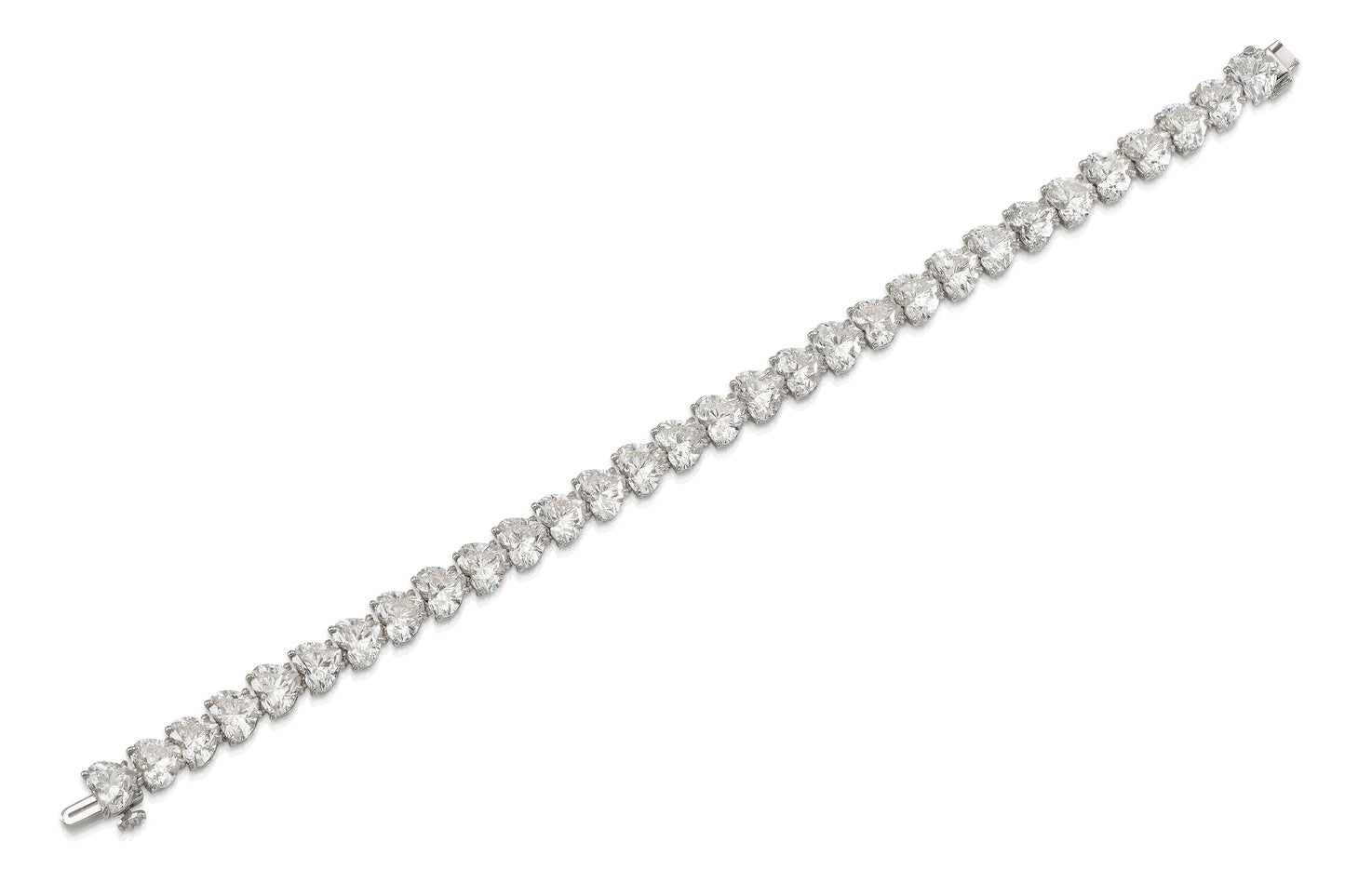 18K White Gold Heart Shape Diamond Tennis Bracelet Tw. 28.29 carat