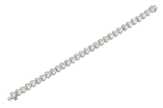18K White Gold Heart Shape Diamond Tennis Bracelet Tw. 28.29 carat