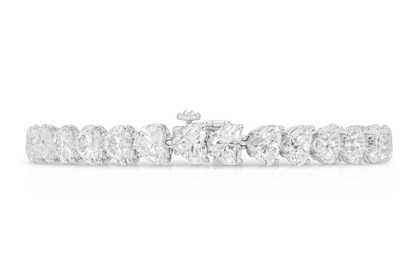 18K White Gold Heart Shape Diamond Tennis Bracelet Tw. 28.29 carat