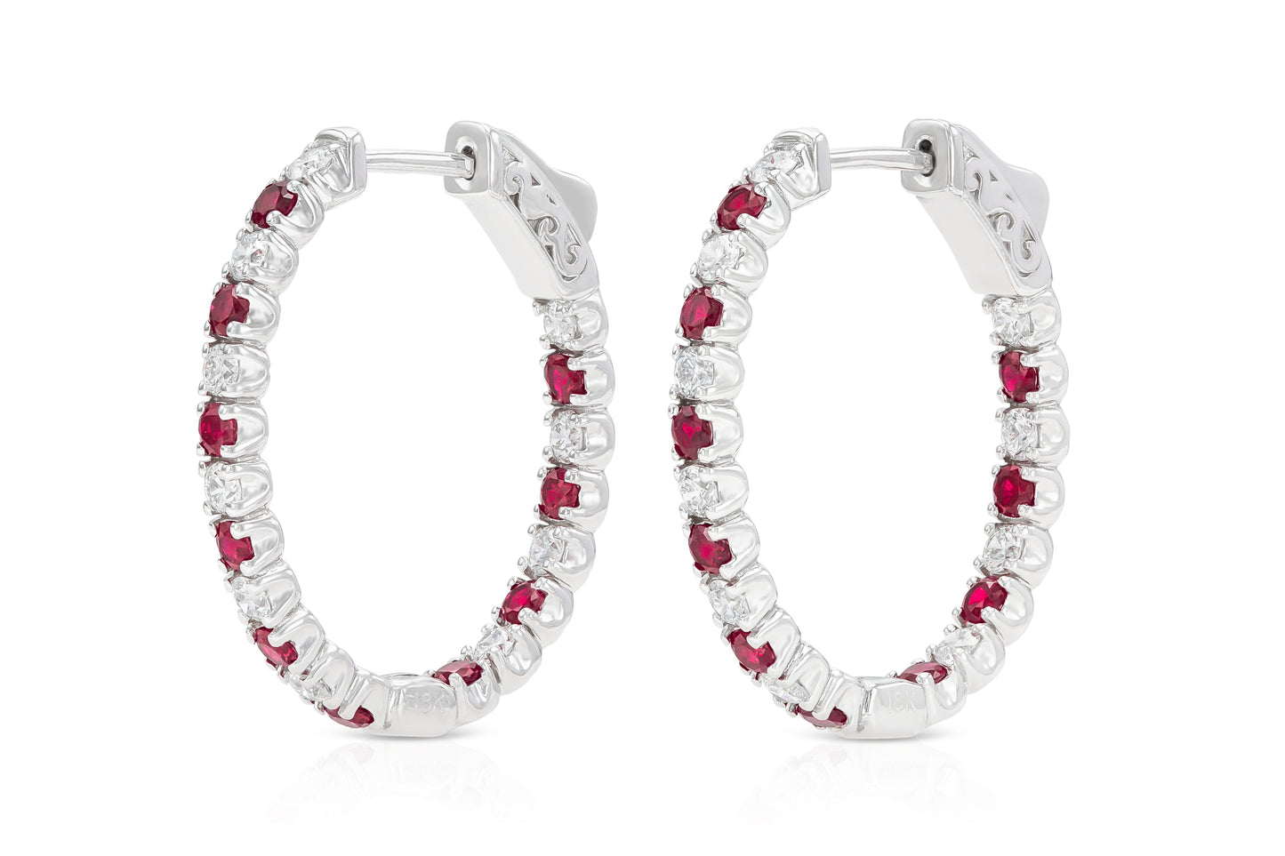 18K White Gold Diamond and Ruby Hoops TW.2.24ct
