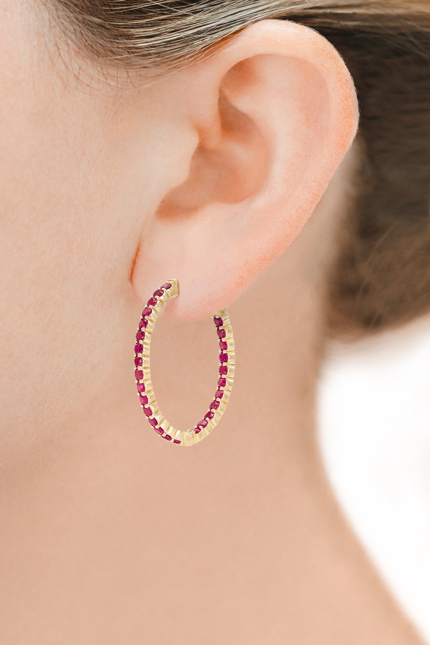 18K Rose Gold Ruby Hoops TW. 3.40ct