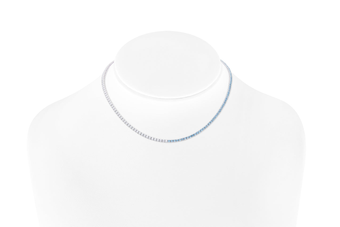 18K White Gold Aquamarines & Diamonds Tennis Necklace