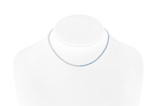18K White Gold Aquamarines & Diamonds Tennis Necklace