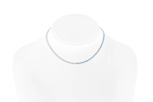 18K White Gold Aquamarines & Diamonds Tennis Necklace