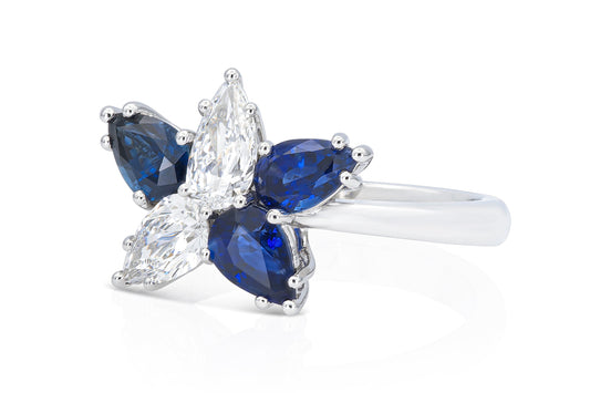 18K White Gold Diamond & Royal Blue Sapphire Ring