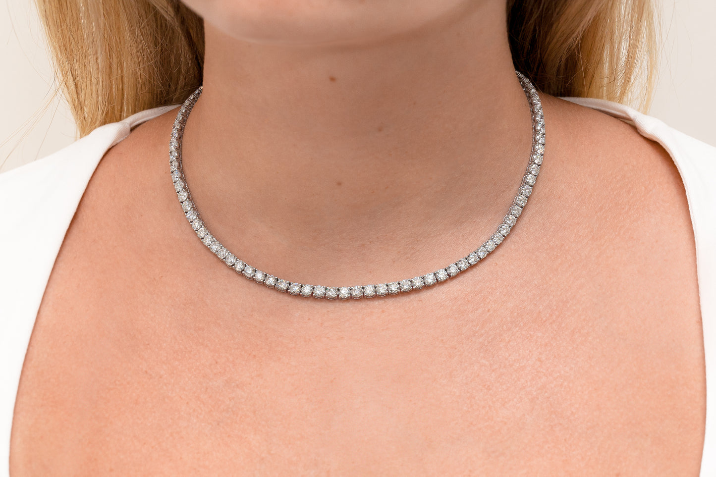 Handmade 18K White Gold Diamond Tennis Necklace