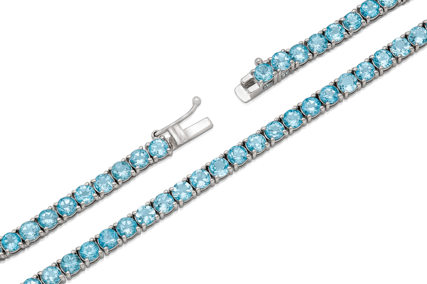18K White Gold Topaz Tennis Necklace DTW. 19.02ct