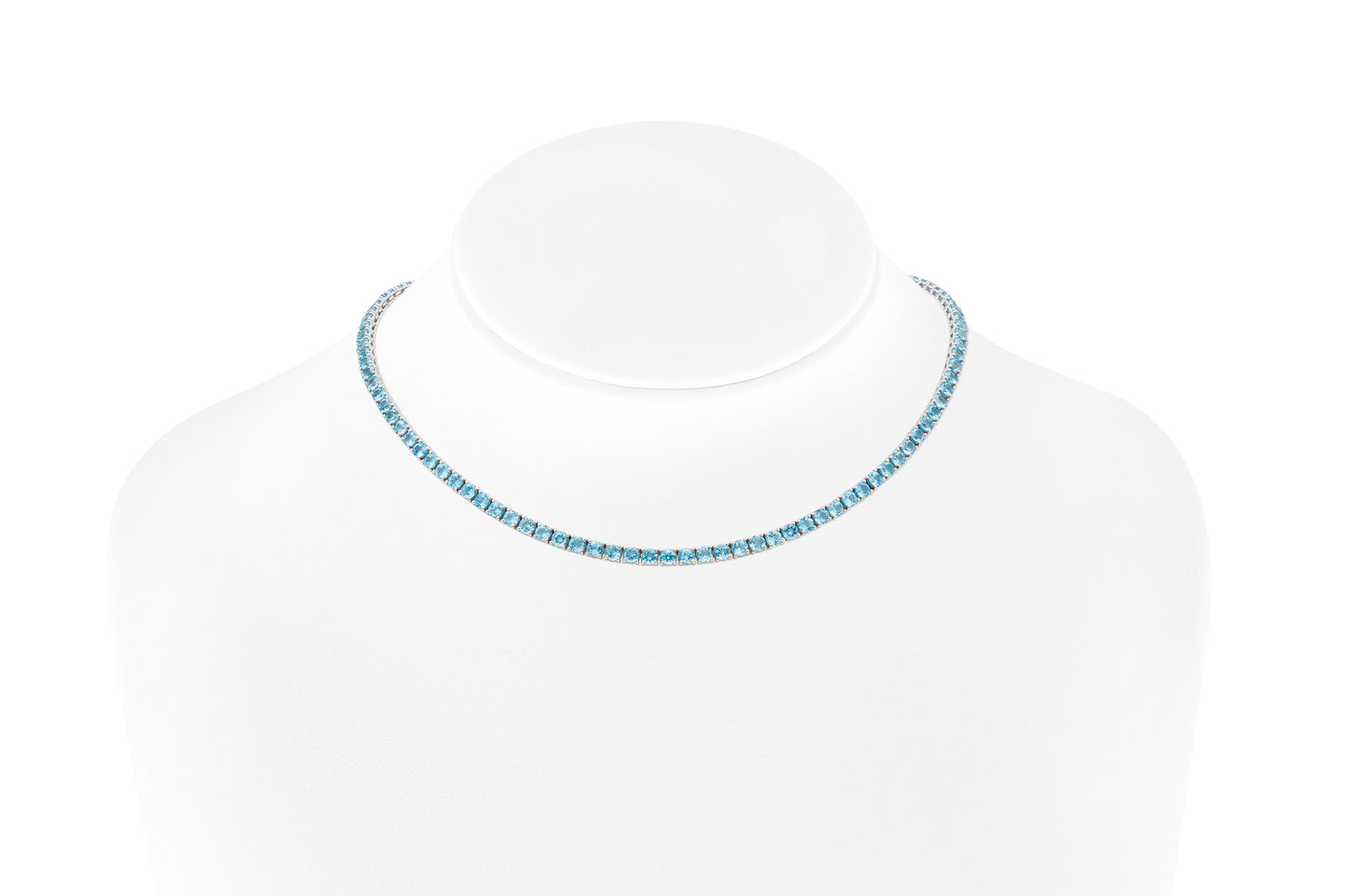 18K White Gold Topaz Tennis Necklace DTW. 19.02ct