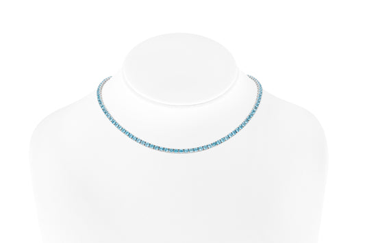18K White Gold Topaz Tennis Necklace DTW. 19.02ct