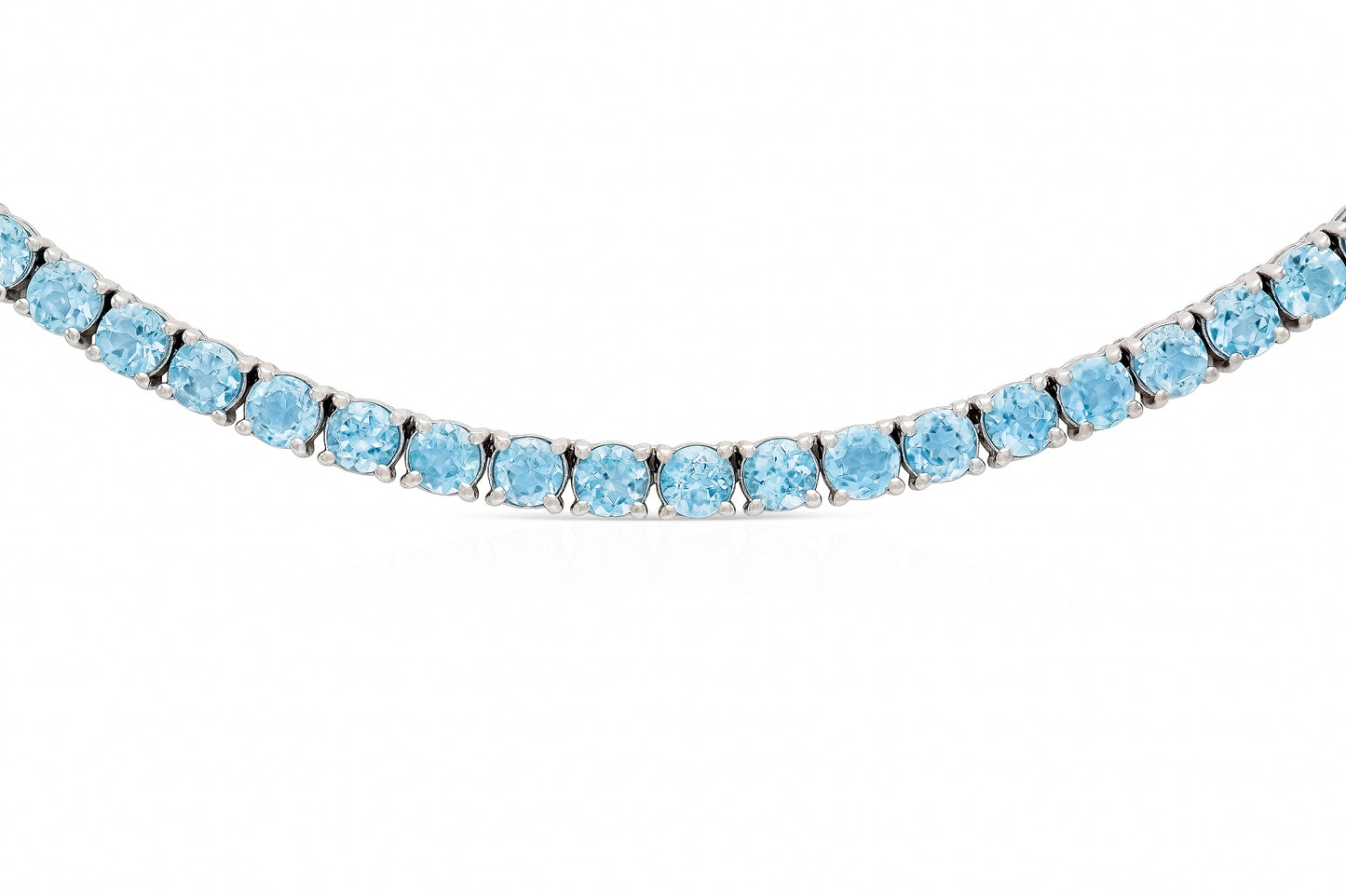 18K White Gold Topaz Tennis Necklace DTW. 19.02ct
