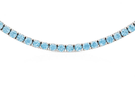 18K White Gold Topaz Tennis Necklace DTW. 19.02ct