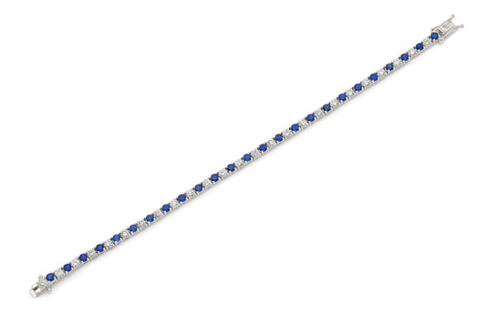 18K White Gold Diamond & Blue Sapphire Tennis Bracelet Tw. 5.54 carat