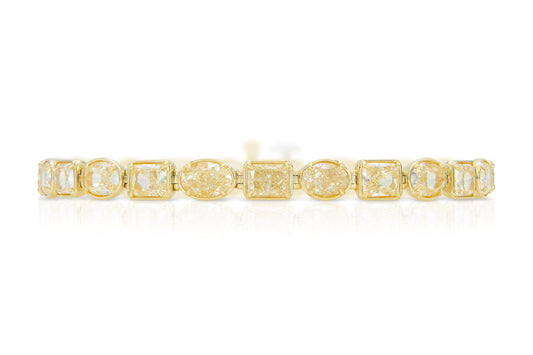 18K Yellow Gold Yellow Diamond Bezel Set Tennis Bracelet Tw. 12.44 carat