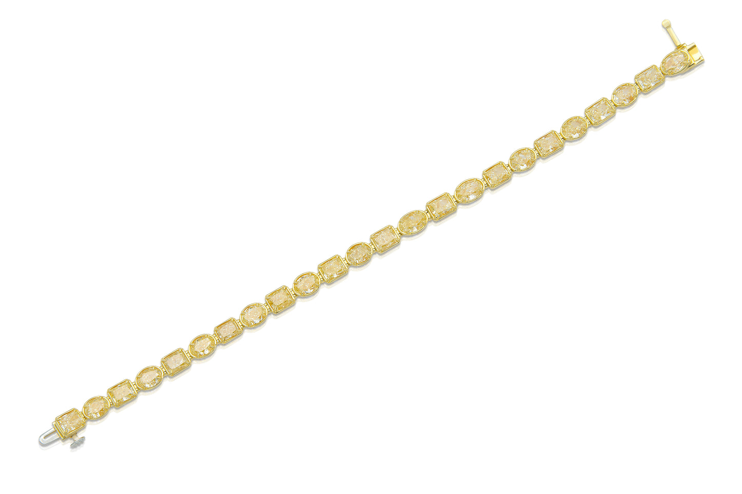 18K Yellow Gold Yellow Diamond Bezel Set Tennis Bracelet Tw. 12.44 carat