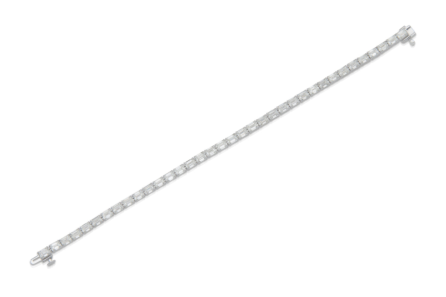18K White Gold Emerald Cut Diamonds Tennis Bracelet Tw. 11.00 carat