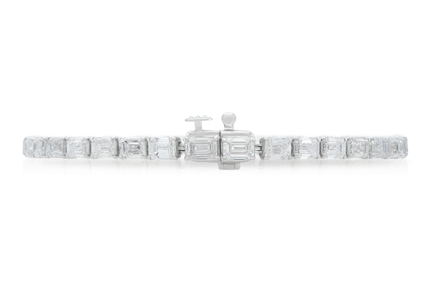 18K White Gold Emerald Cut Diamonds Tennis Bracelet Tw. 11.00 carat