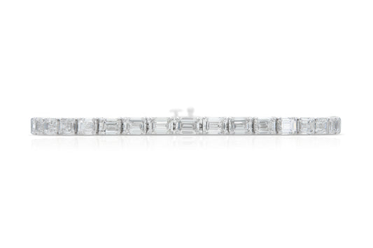 18K White Gold Emerald Cut Diamonds Tennis Bracelet Tw. 11.00 carat
