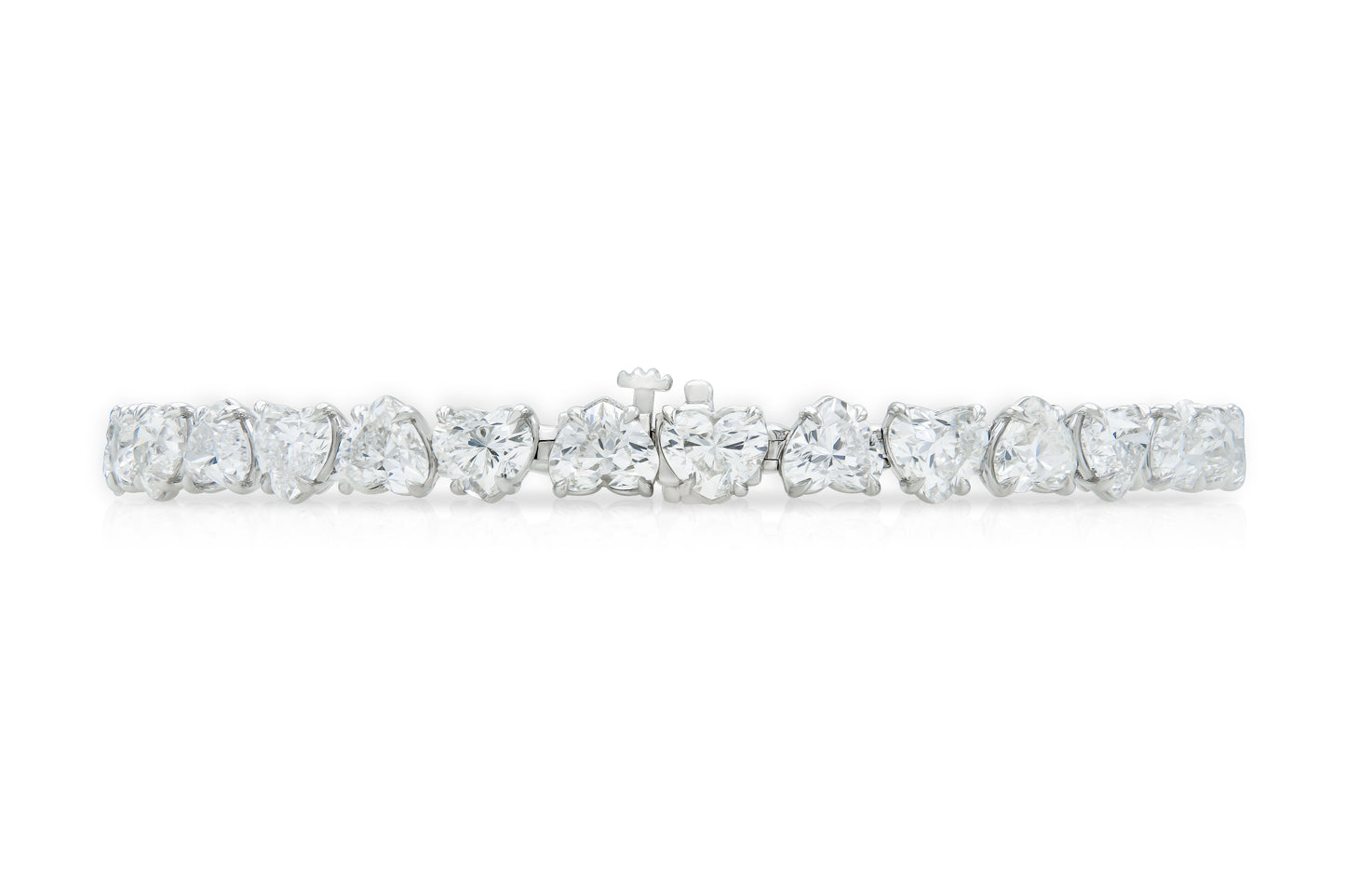 18K White Gold Heart Shape Diamonds Tennis Bracelet Tw. 16.25 carat
