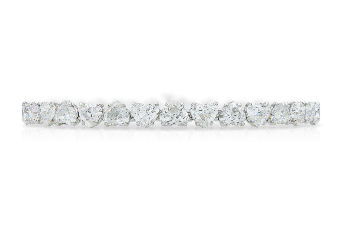 18K White Gold Heart Shape Diamonds Tennis Bracelet Tw. 16.25 carat