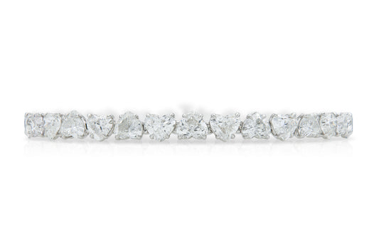 18K White Gold Heart Shape Diamonds Tennis Bracelet Tw. 16.25 carat