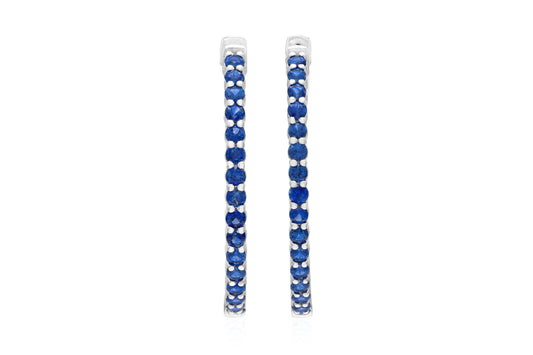 18K WG Blue Sapphire Hoops Tw. 2.91 carat