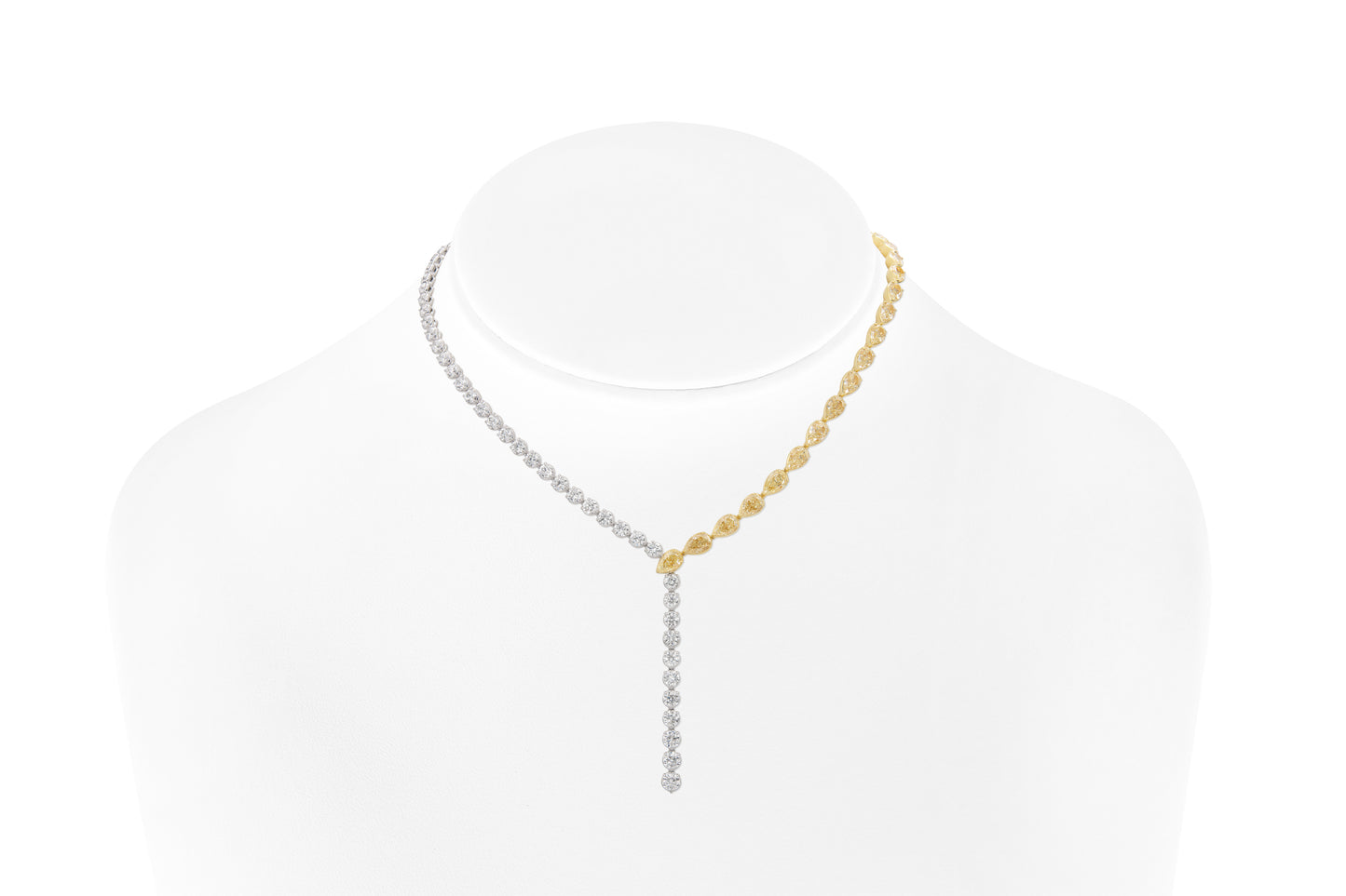 18K White & Yellow Drop Necklace with Natural White & Yellow Diamonds Tw. 38.64 carat