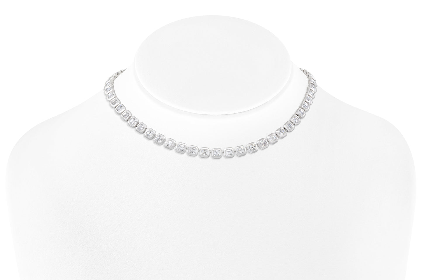 18K White Gold Asscher Cut Diamond Necklace