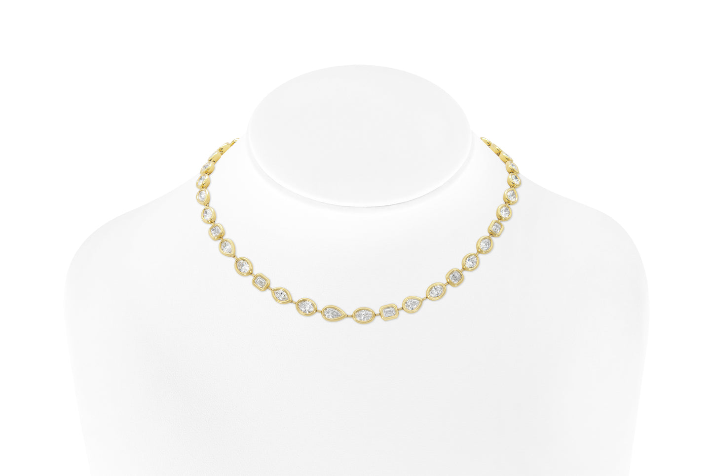 18K Yellow Gold Multi-Shaped Diamond Necklace DTw. 19.60 carat