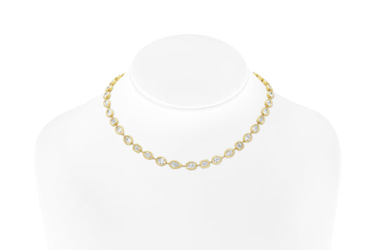 18K Yellow Gold Multi-Shaped Diamond Necklace DTw. 19.60 carat