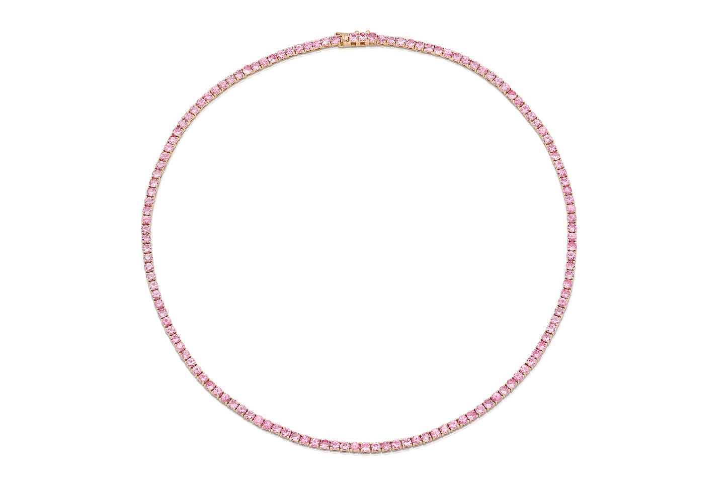18K Rose Gold Sapphire Tennis Necklace Tw. 13.56 carat