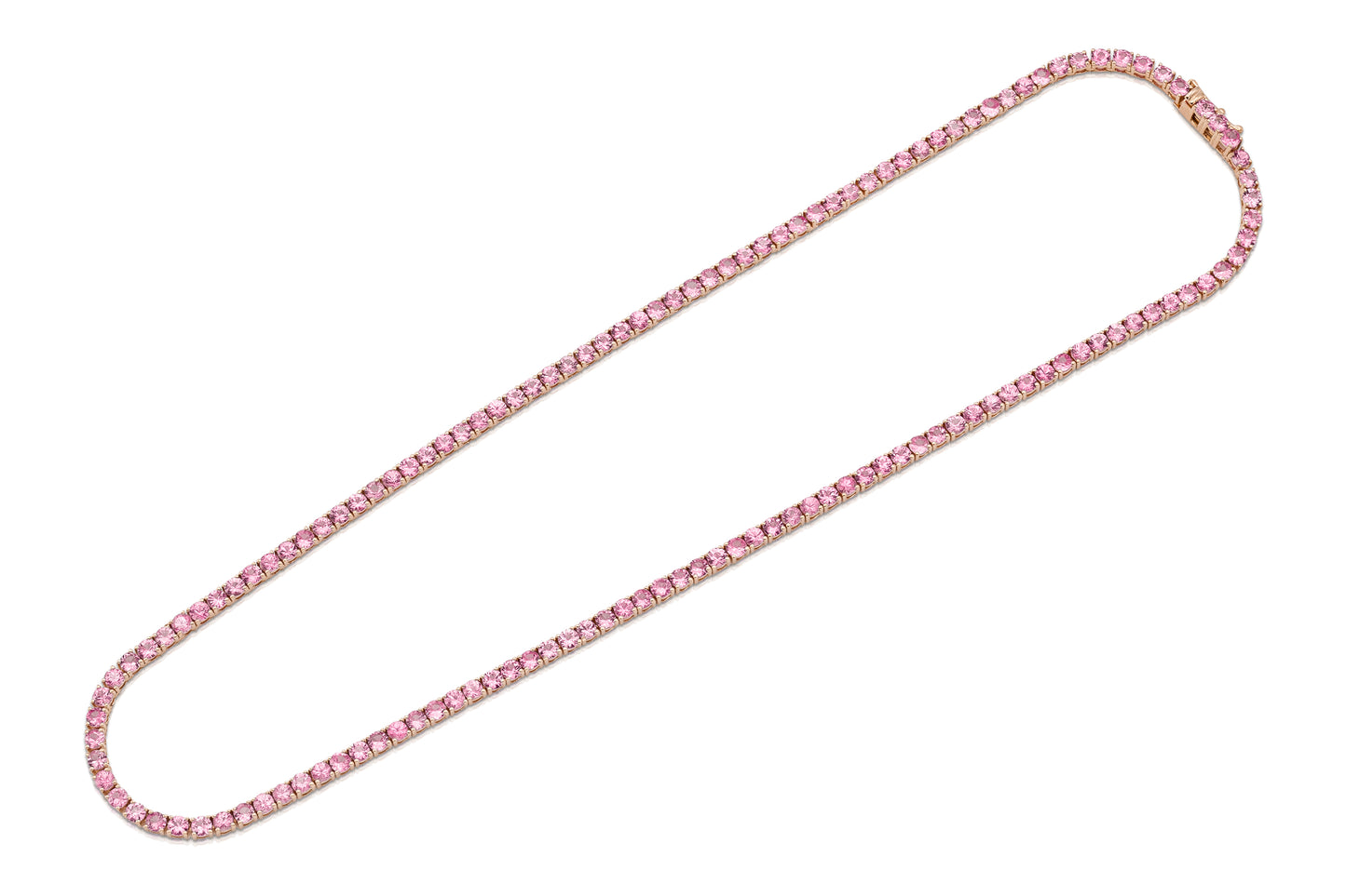 18K Rose Gold Sapphire Tennis Necklace Tw. 13.56 carat